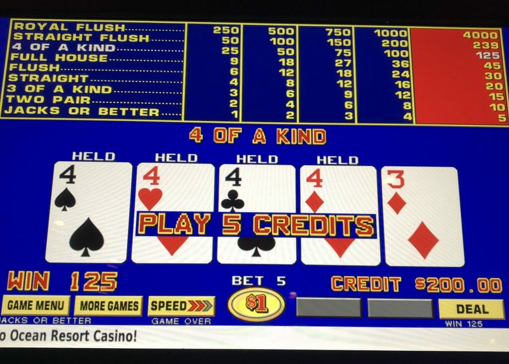 Ocean Casino 4 of a Kind on Jacks or Better Video Poker