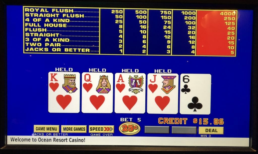 Ocean Casino Atlantic City missed royal Jacks or Better quarter denomination